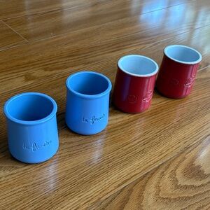 4 La Fermière Yogurt Pots Blue and Red